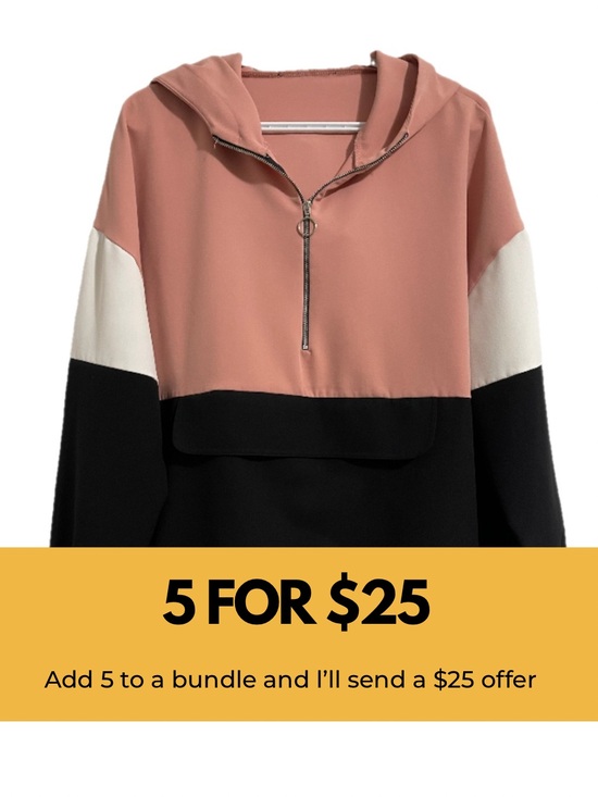 Zara Tops - Zara Colorblock Half-Zip Hoodie in Dusty Rose, Black & White